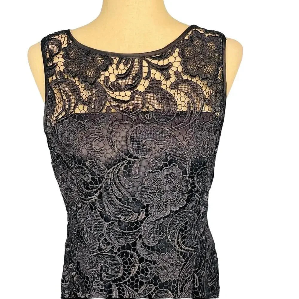 Adrianna Papell Special Occasion Navy Blue Lace Sleeveless Sheath Dress Size 8 - Picture 10 of 13
